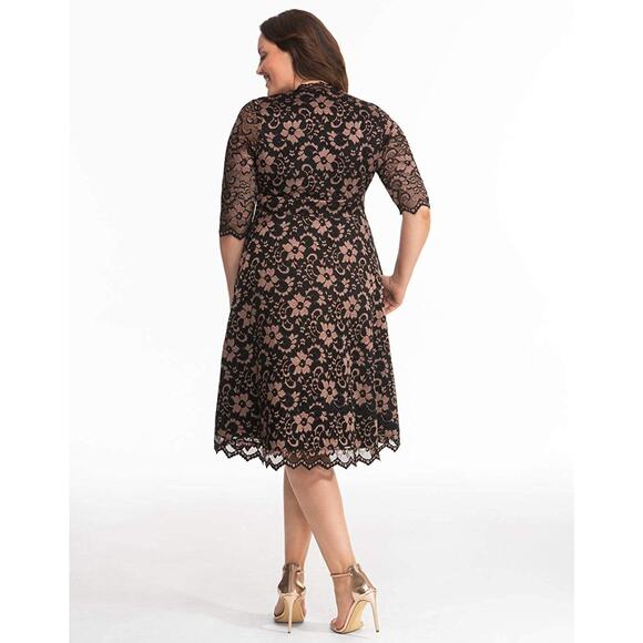 Kiyonna Cocktail Party Dress Mon Cherie Style Lace Rose Gold Pockets Sze 10-12 - Picture 4 of 8